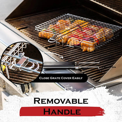 Grill Basket Stainless Steel Locking Foldable Long Handle