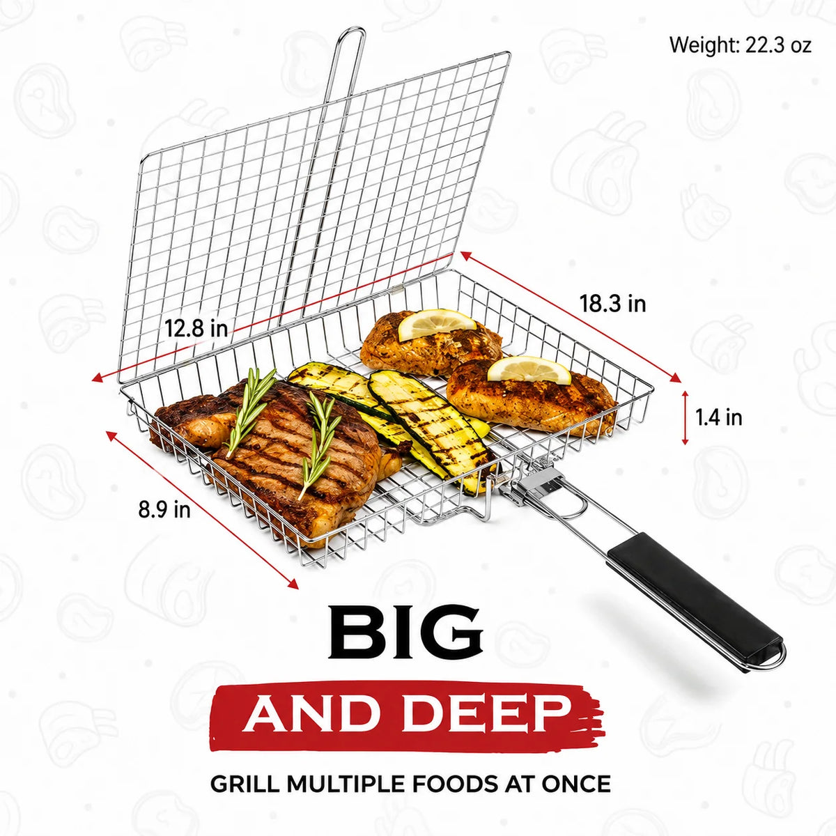 Grill Basket Stainless Steel Locking Foldable Long Handle