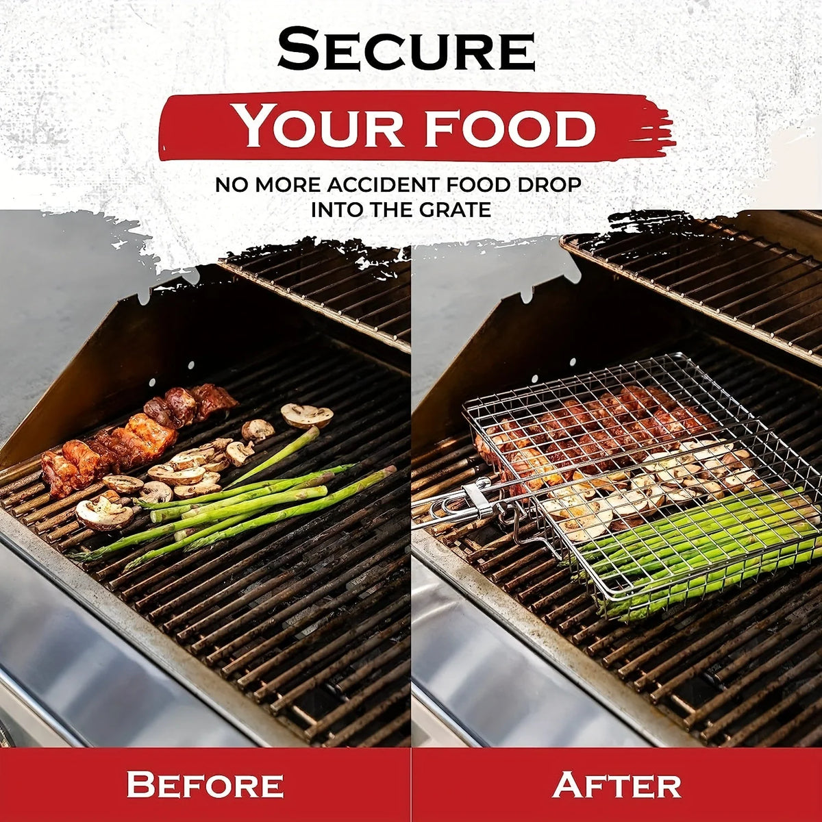 Grill Basket Stainless Steel Locking Foldable Long Handle