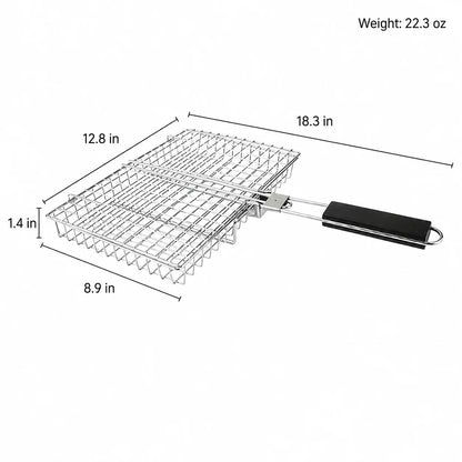 Grill Basket Stainless Steel Locking Foldable Long Handle