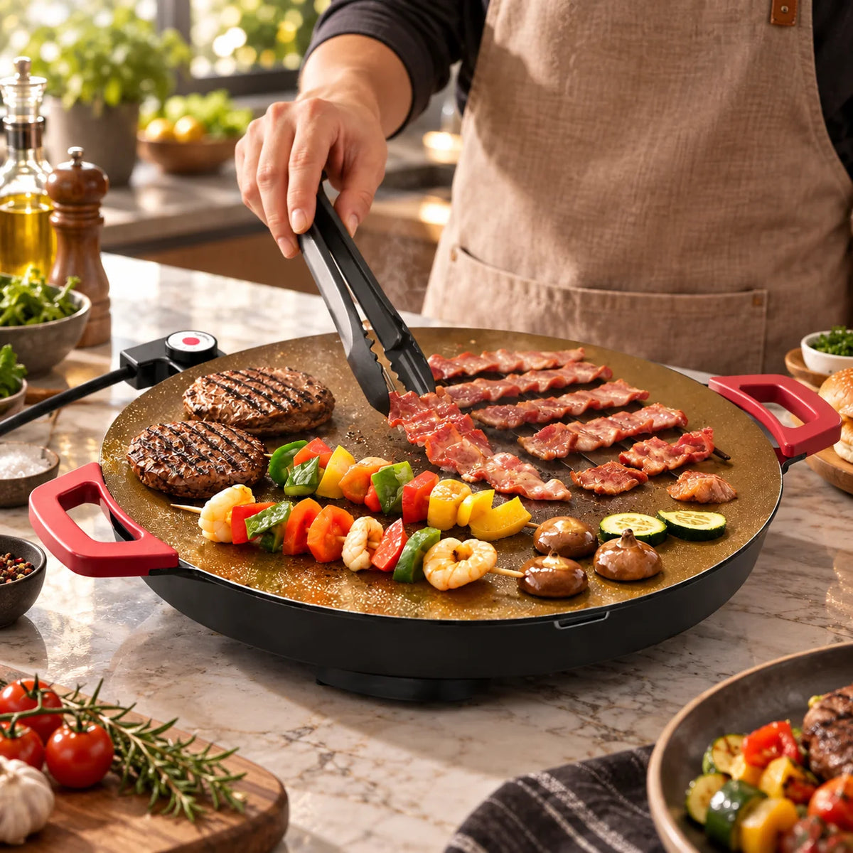Grill Pan Cast Iron Ribbed & Fat-Draining