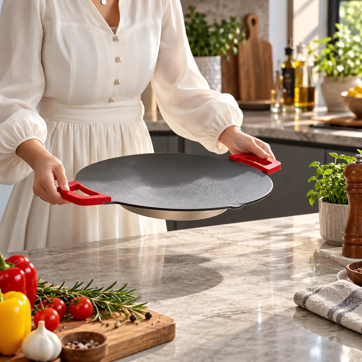 Grill Pan Cast Iron Ribbed & Fat-Draining