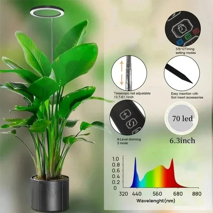 Grow Light Full-Spectrum LED Adjustable Height Preset Timer