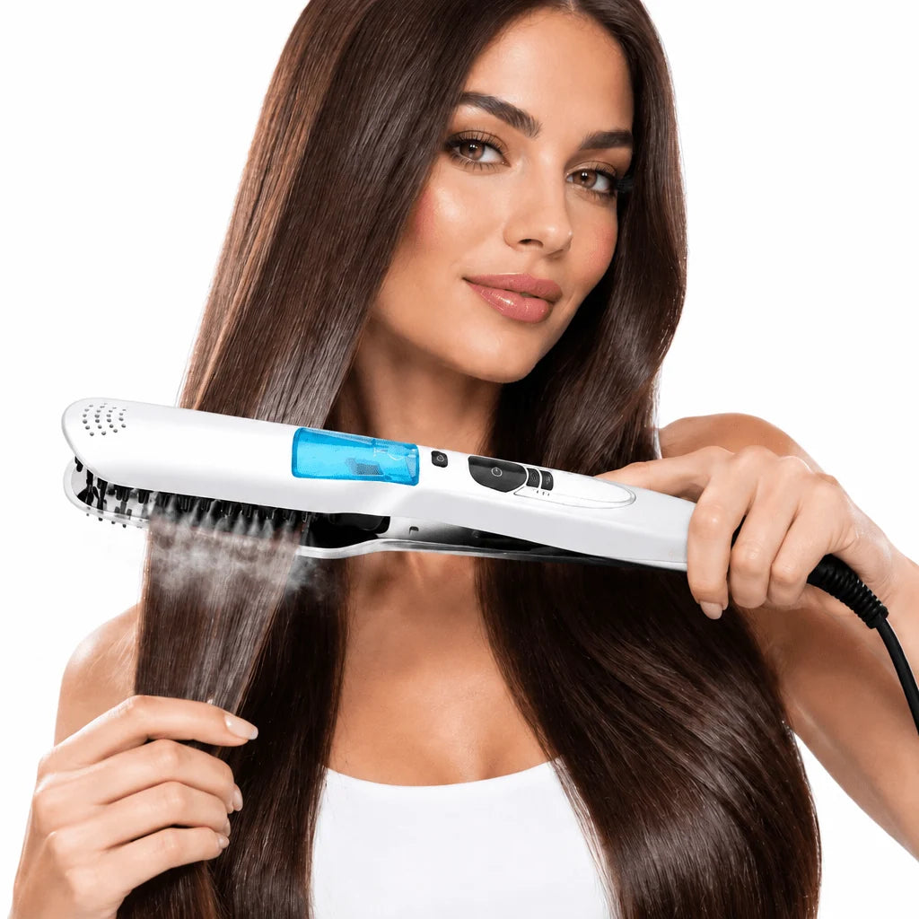 Hair Straightener Steam-Powered Ceramic Plates Adjustable Heat LCD Display