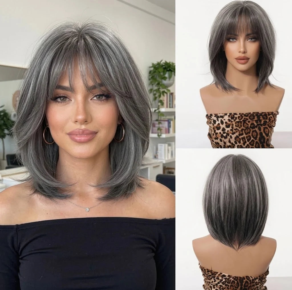 Hair Topper Clip-In with Bangs Heat-Resistant Fibers