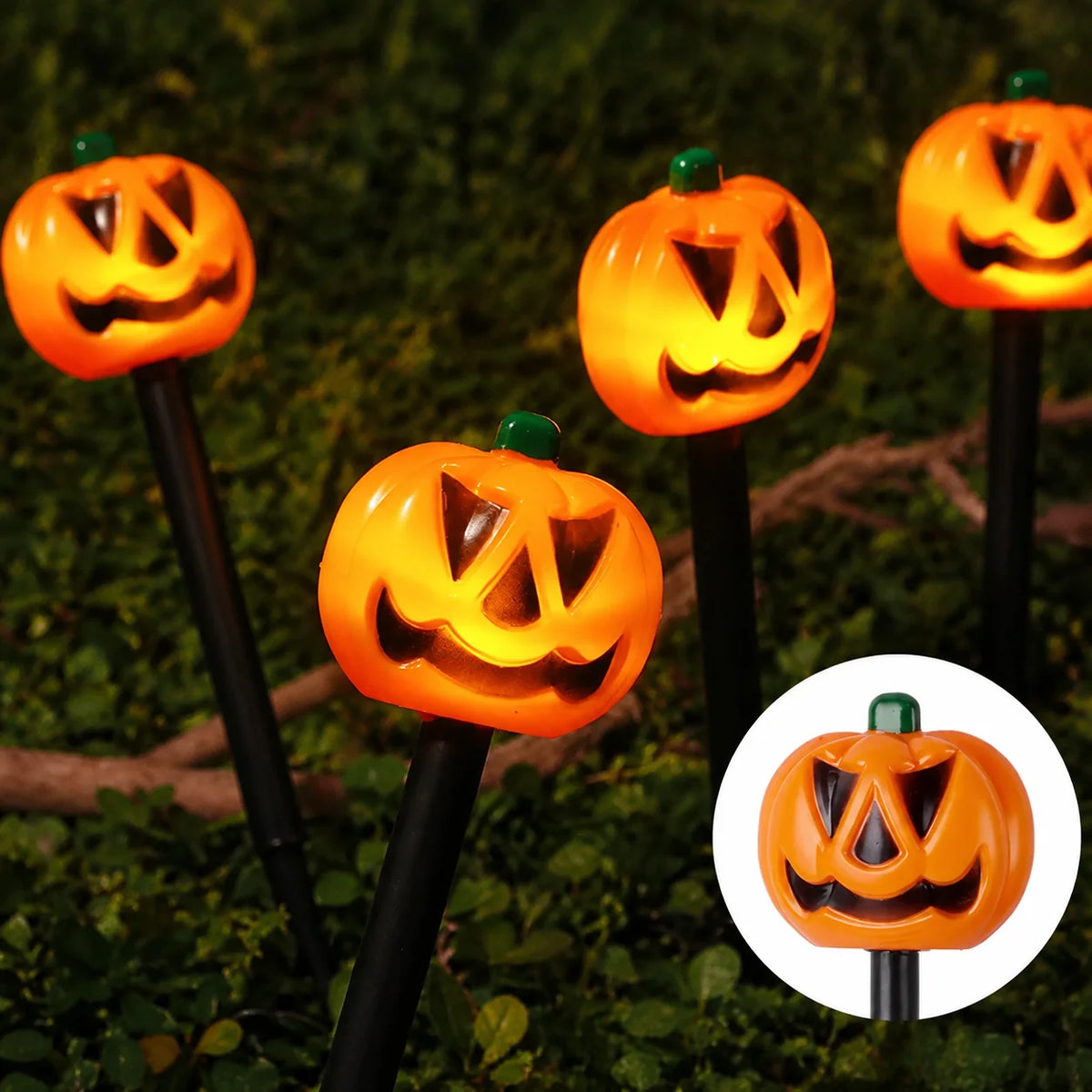 Halloween Solar Stake Lights Pumpkin & Ghost Set of 5 IP65 Outdoor-Rated