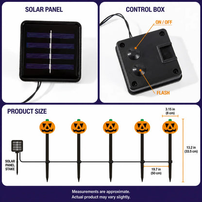 Halloween Solar Stake Lights Pumpkin & Ghost Set of 5 IP65 Outdoor-Rated