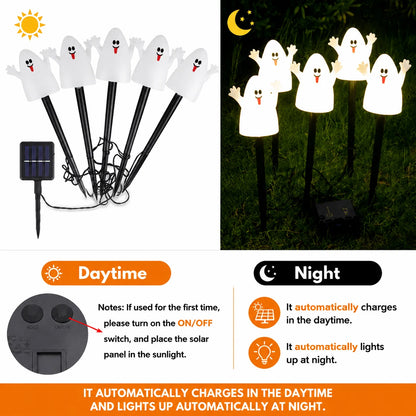 Halloween Solar Stake Lights Pumpkin & Ghost Set of 5 IP65 Outdoor-Rated