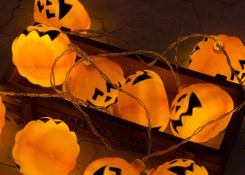 Halloween String Lights Carved Pumpkin LED Warm Glow