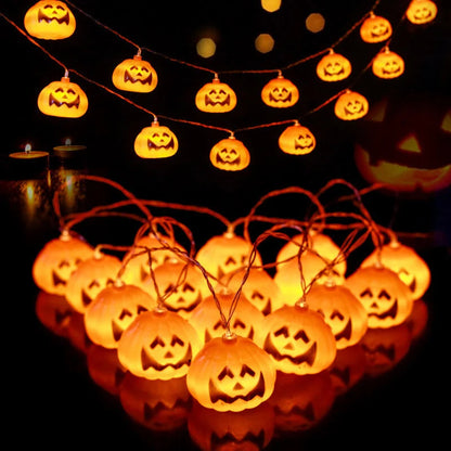 Halloween String Lights Carved Pumpkin Warm Yellow LED Glow