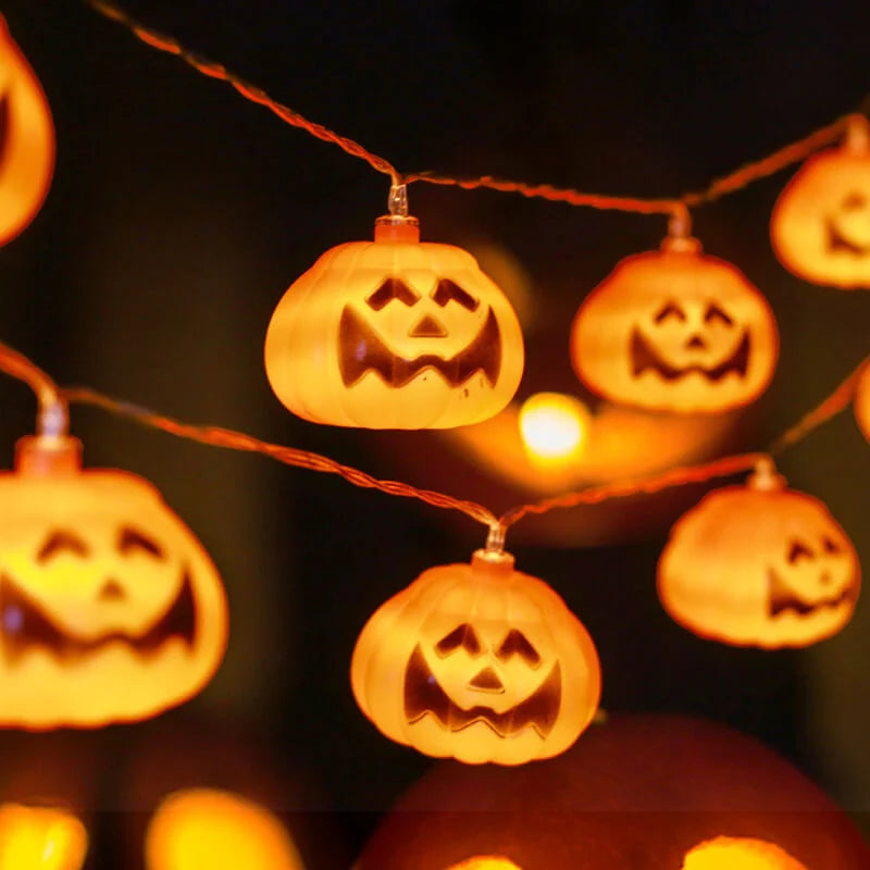 Halloween String Lights Carved Pumpkin Warm Yellow LED Glow