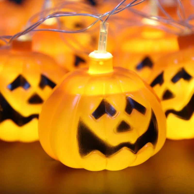 Halloween String Lights Carved Pumpkin Warm Yellow LED Glow