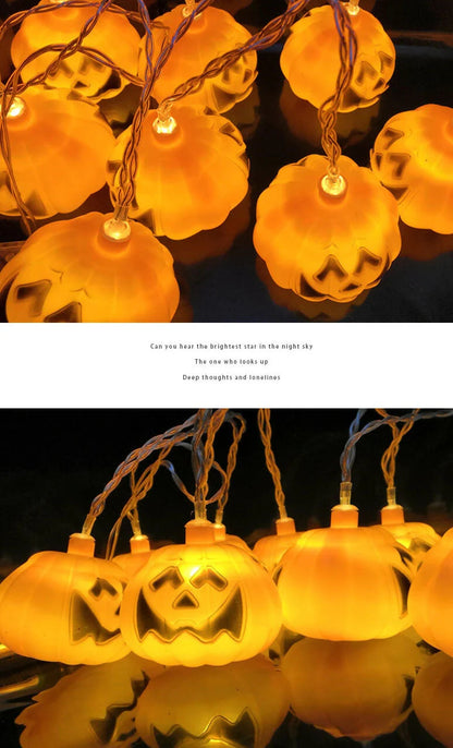 Halloween String Lights Carved Pumpkin Warm Yellow LED Glow