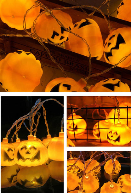 Halloween String Lights Carved Pumpkin Warm Yellow LED Glow