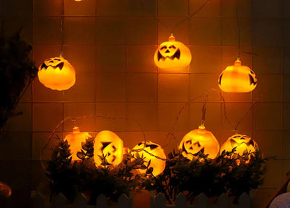Halloween String Lights Carved Pumpkin Warm Yellow LED Glow