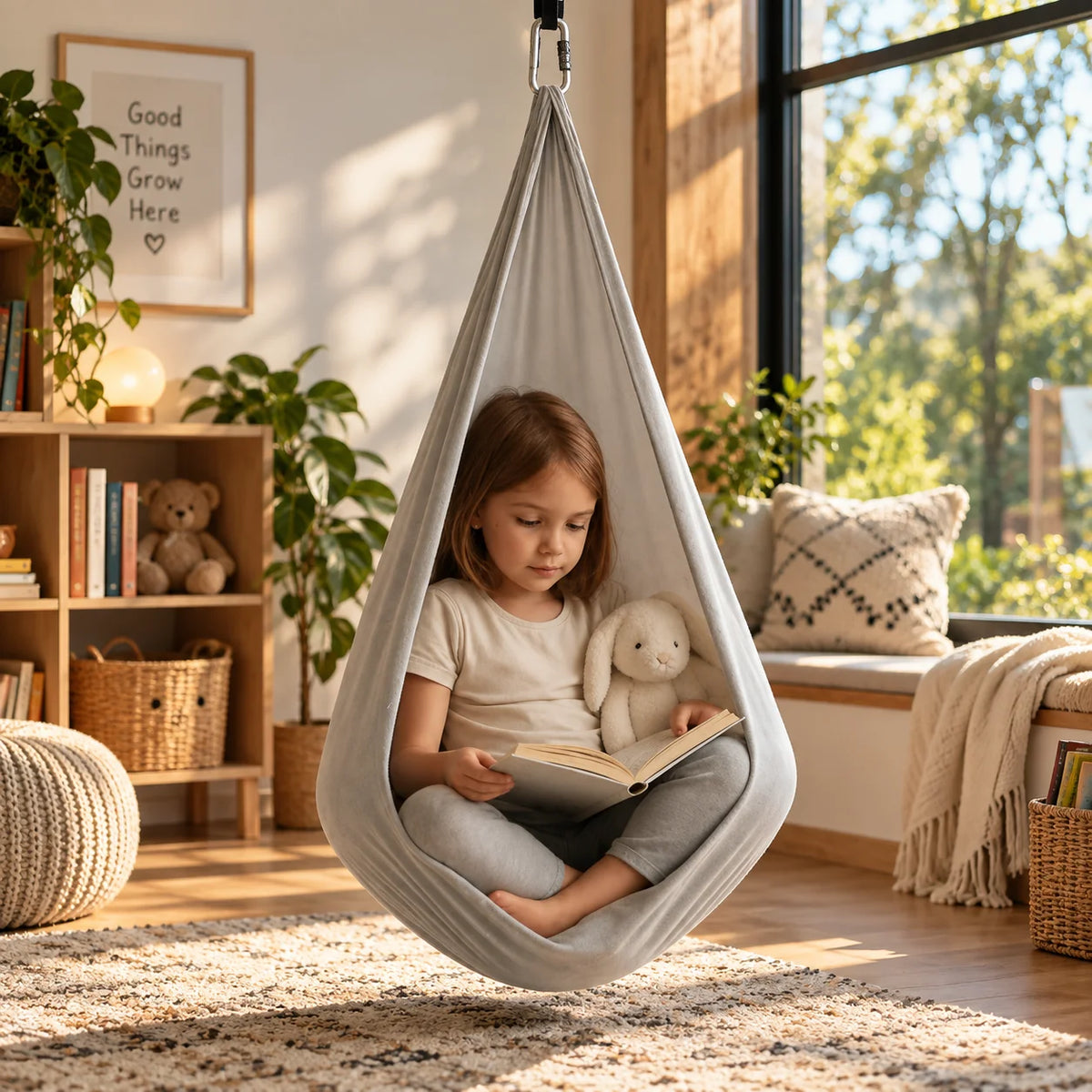 Hammock Swing Cocoon-Style Fabric Steel Buckle 440 lb Capacity