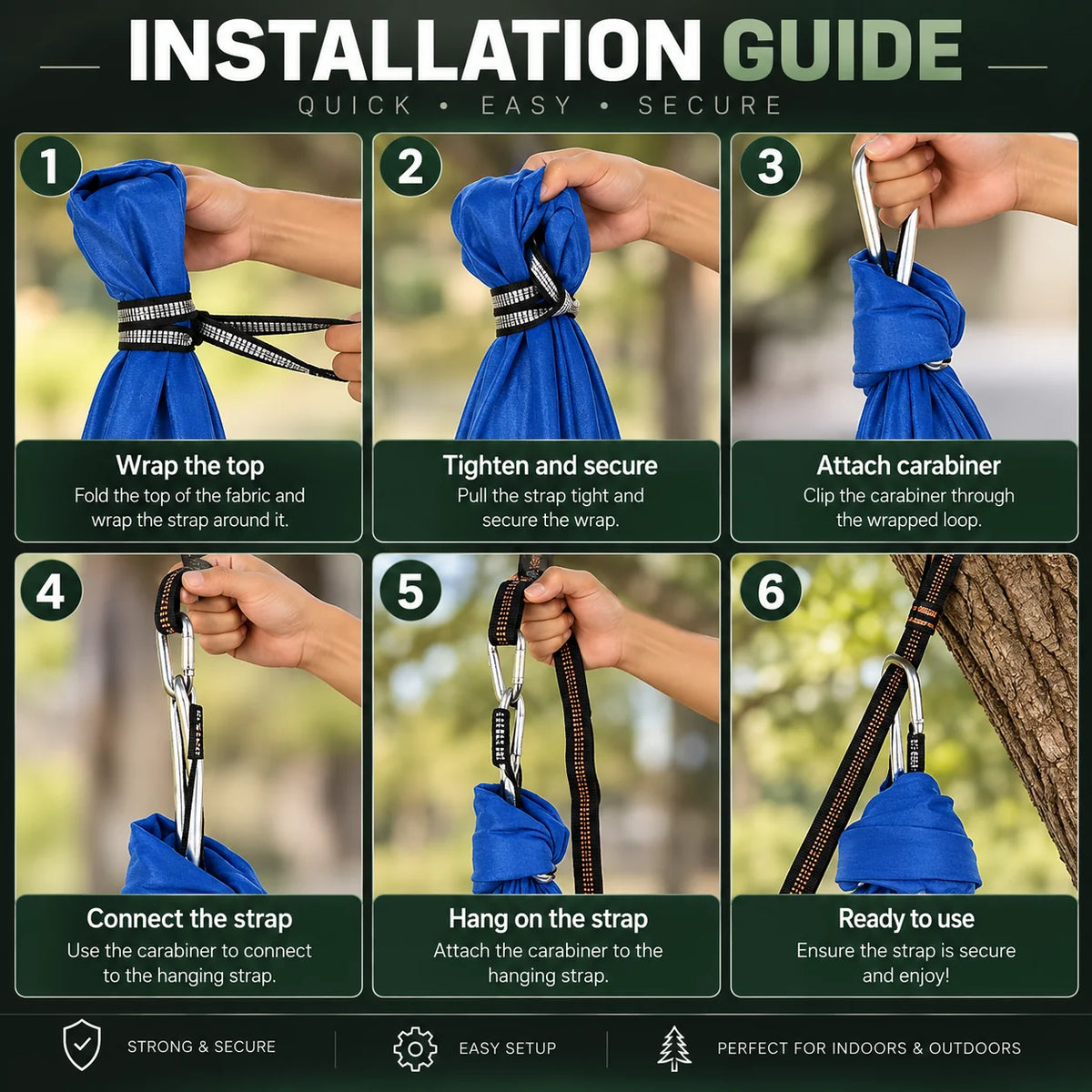 Hammock Swing Cocoon-Style Fabric Steel Buckle 440 lb Capacity