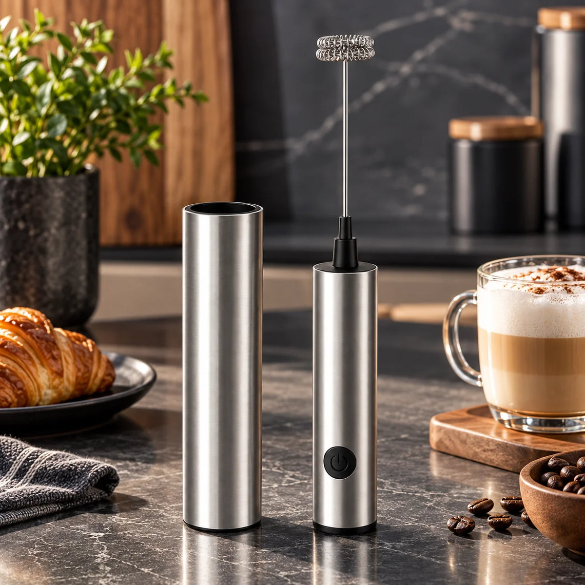 Handheld Milk Frother Battery-Powered Double Spring Whisk