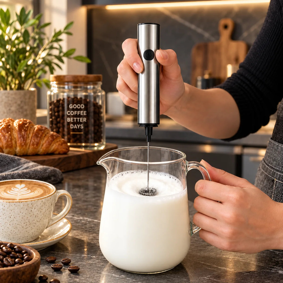 Handheld Milk Frother Battery-Powered Double Spring Whisk