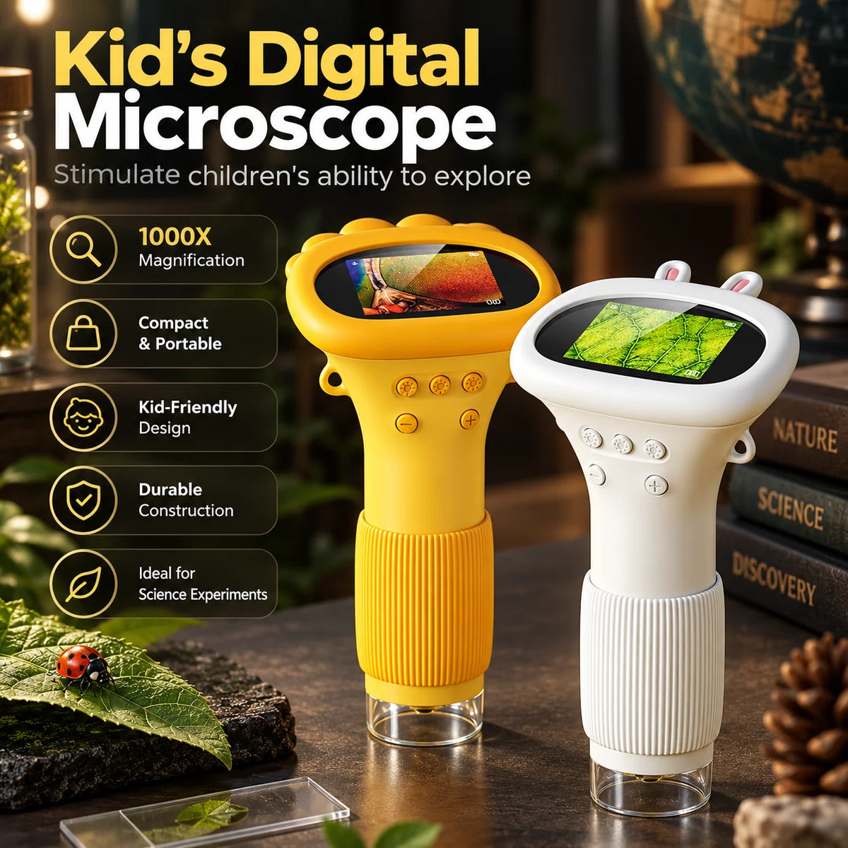 Handheld Mini Microscope 1000X 2-Inch Screen Memory Card Slot
