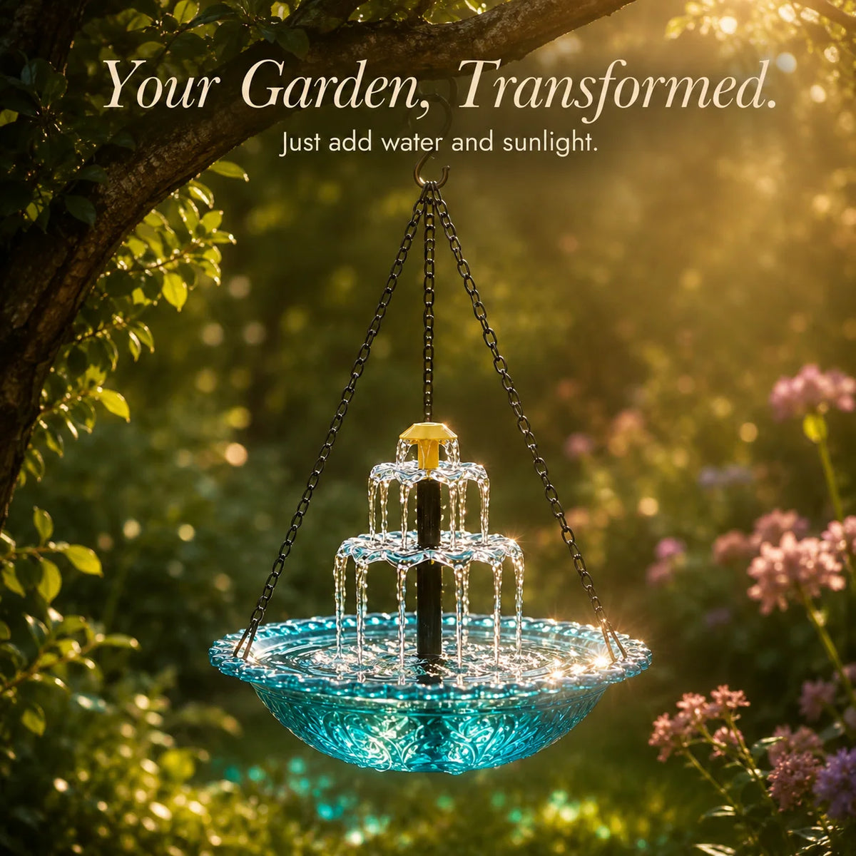 Hanging Bird Bath Fountain Solar-Powered Two-Tier Cascade
