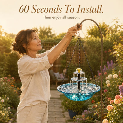 Hanging Bird Bath Fountain Solar-Powered Two-Tier Cascade