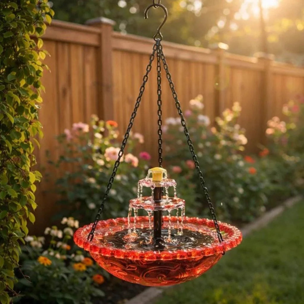 Hanging Bird Bath Fountain Solar-Powered Two-Tier Cascade