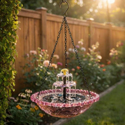 Hanging Bird Bath Fountain Solar-Powered Two-Tier Cascade
