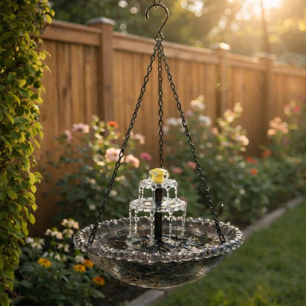 Hanging Bird Bath Fountain Solar-Powered Two-Tier Cascade
