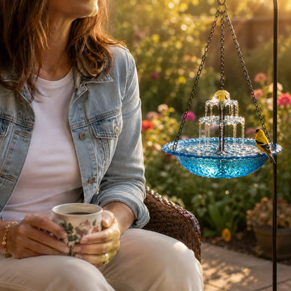 Hanging Bird Bath Fountain Solar-Powered Two-Tier Cascade