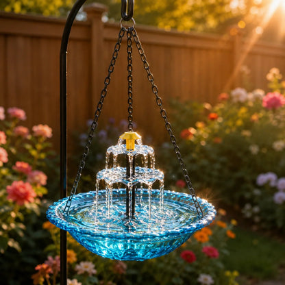 Hanging Bird Bath Fountain Solar-Powered Two-Tier Cascade