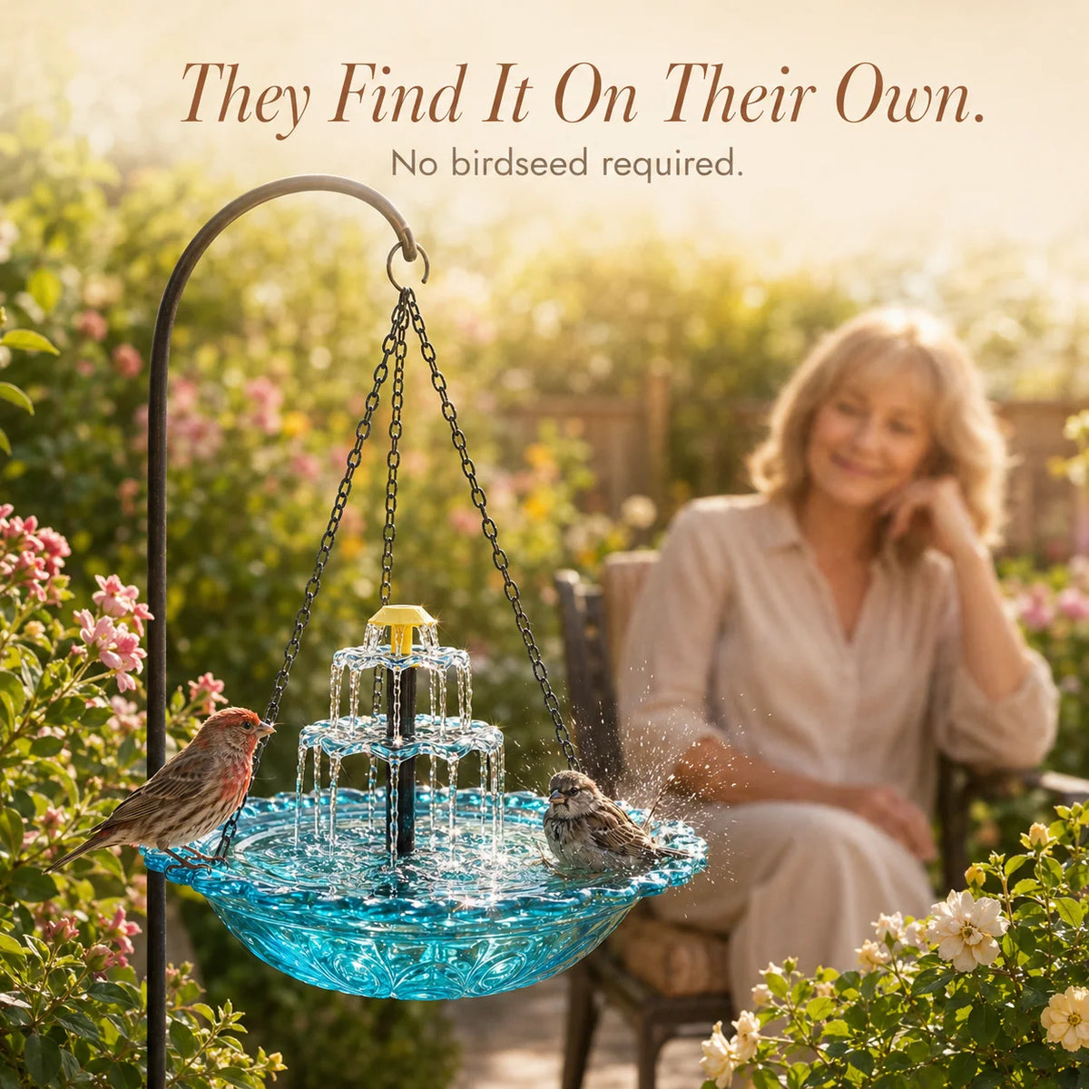 Hanging Bird Bath Fountain Solar-Powered Two-Tier Cascade