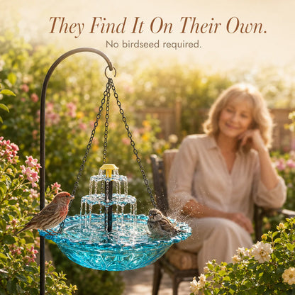 Hanging Bird Bath Fountain Solar-Powered Two-Tier Cascade