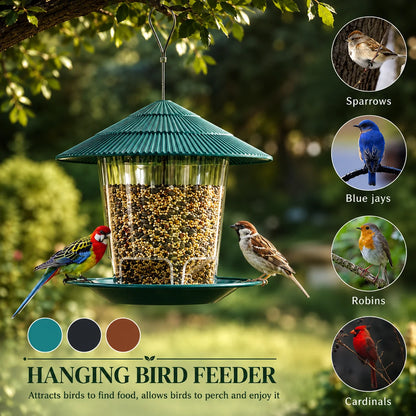Hanging Bird Feeder Gravity-Fed Corrosion-Resistant Plastic