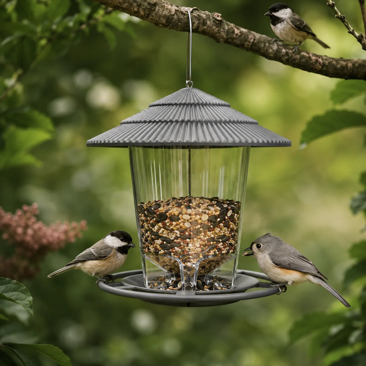 Hanging Bird Feeder Gravity-Fed Corrosion-Resistant Plastic