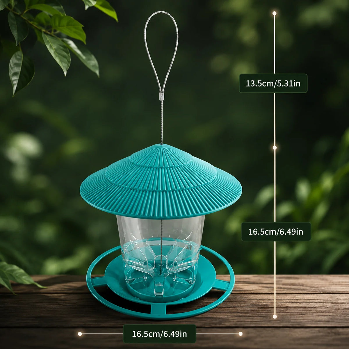 Hanging Bird Feeder Gravity-Fed Corrosion-Resistant Plastic