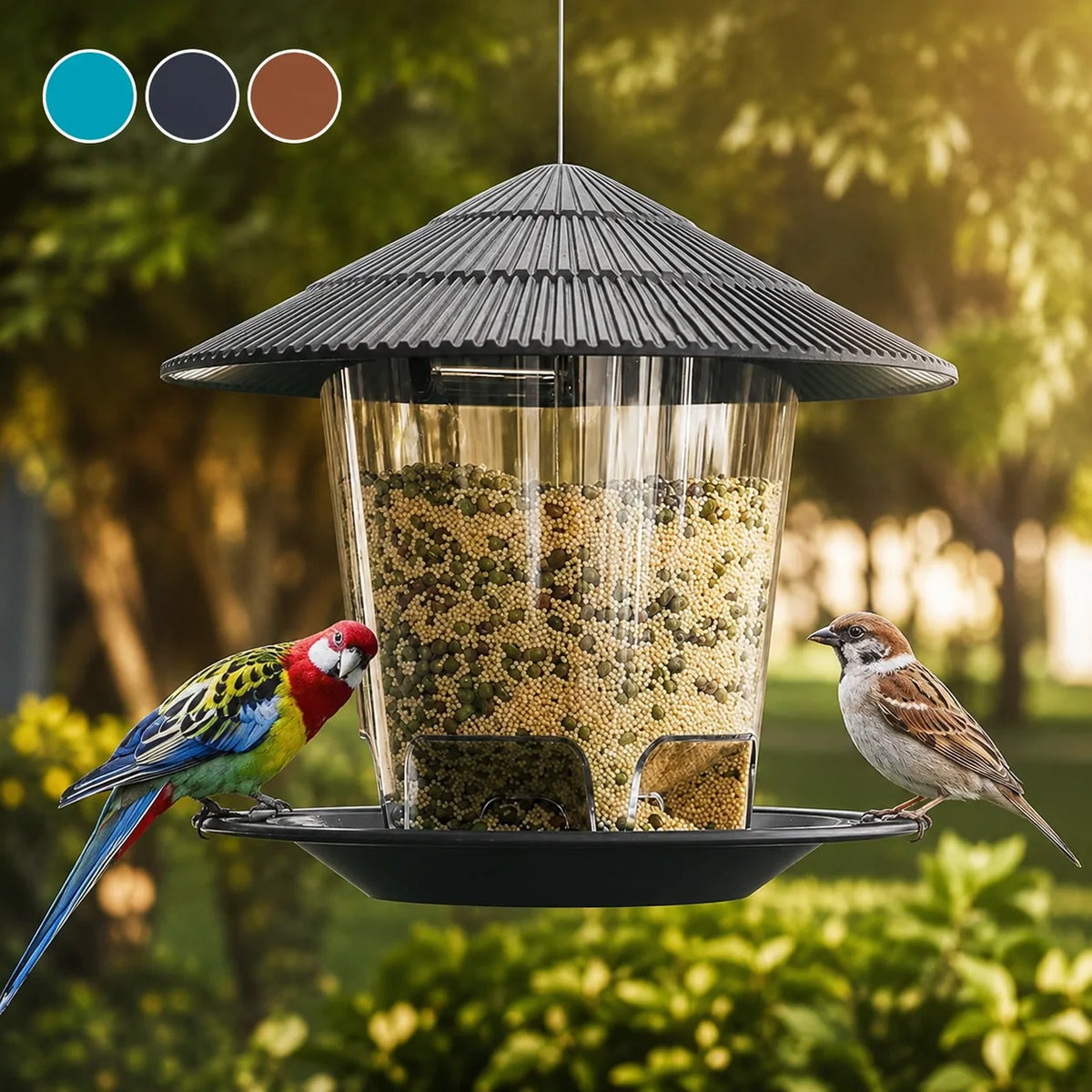 Hanging Bird Feeder Gravity-Fed Corrosion-Resistant Plastic
