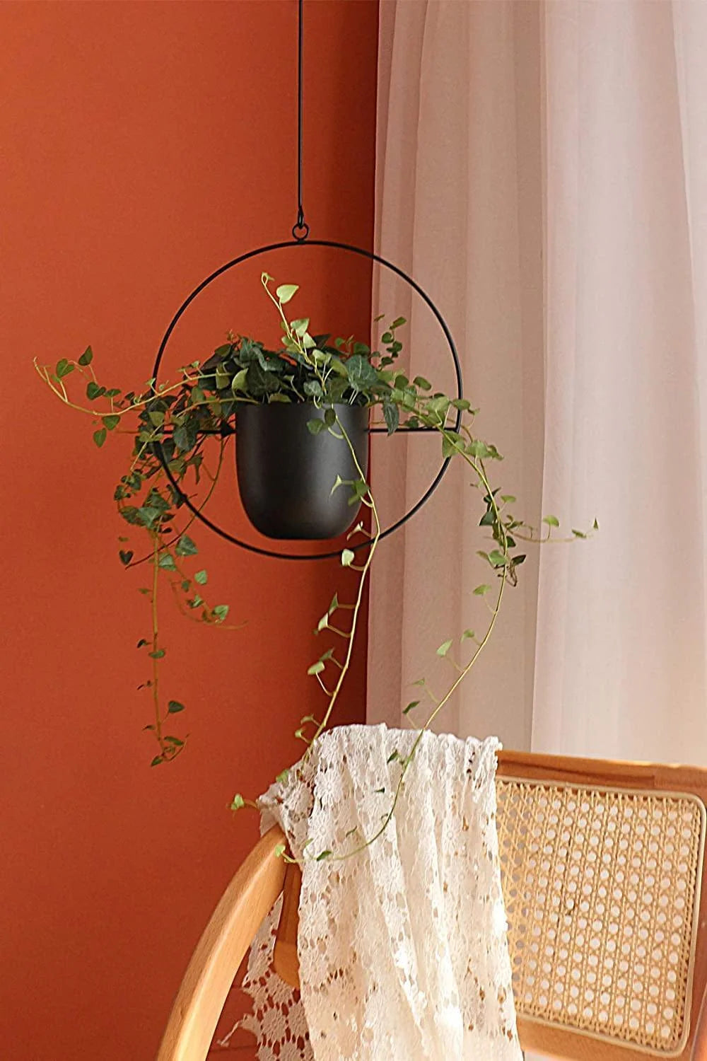 Hanging Plant Holder Halo-Shaped Metal Indoor & Outdoor