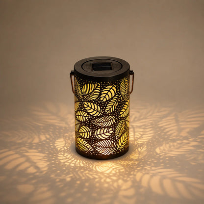 Hanging Solar Lantern Solar-Powered Leaf-Pattern Shadow Iron