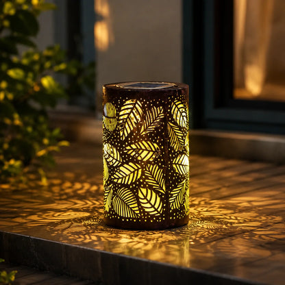 Hanging Solar Lantern Solar-Powered Leaf-Pattern Shadow Iron