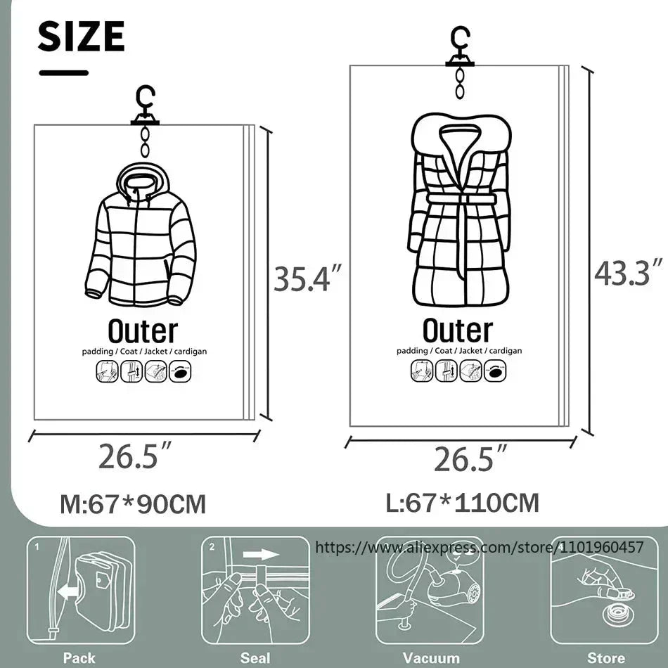 Hanging Vacuum Storage Bags Space-Saving 3-Pack