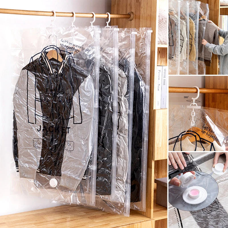 Hanging Vacuum Storage Bags Space-Saving Wrinkle-Free Five-Loop Functional