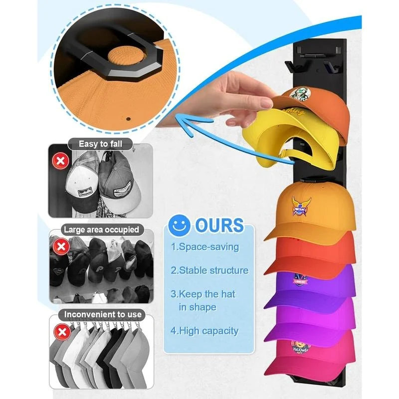 Hat Organizer Wall-Mounted Holds Up to 9 Caps 2 Pack