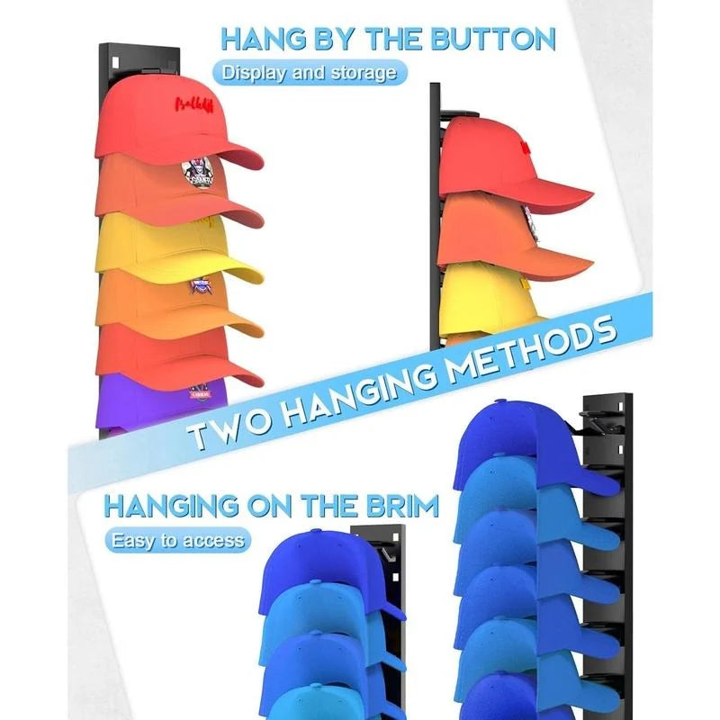 Hat Organizer Wall-Mounted Holds Up to 9 Caps 2 Pack