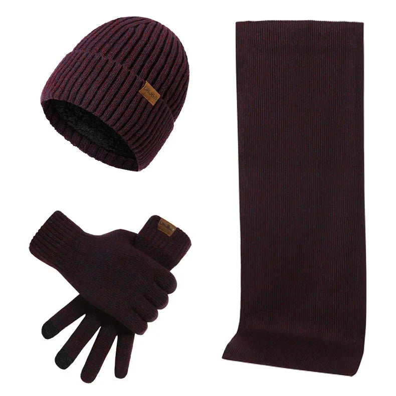 Hat Scarf & Gloves Set Soft Knit 3-Piece