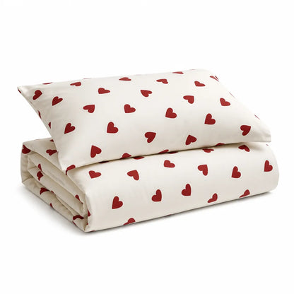 Heart Motif Zipper Closure Bedding Set (100% Cotton)