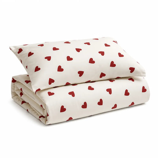 Heart Motif Zipper Closure Bedding Set (100% Cotton)