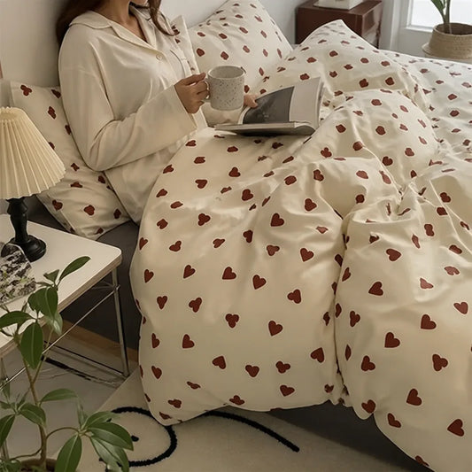 Heart Motif Zipper Closure Bedding Set (100% Cotton)
