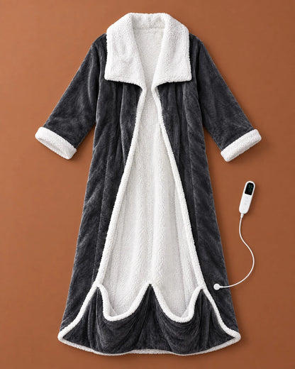 Heated Blanket Robe Full Sleeves Sherpa Foot Pocket Adjustable Heat