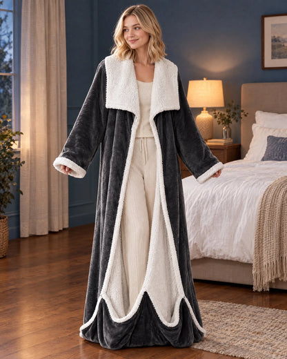 Heated Blanket Robe Full Sleeves Sherpa Foot Pocket Adjustable Heat